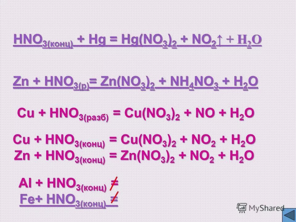 Zn no3 конц. Hg2(no3)2 + hno3 конц. HG hno3 конц. HG + 4hno3 (конц.) =. MG+HG no3 2.