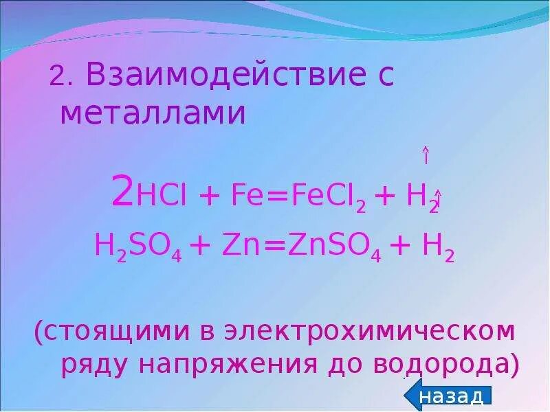 Реакция с металлами hcl