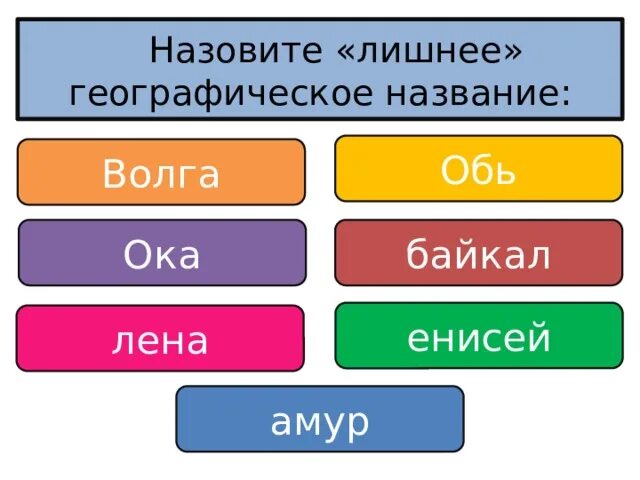 Оби байкал. Лишнее географическое название Волга Обь Байкал Енисей. Зачеркните лишнее географическое название. Зачеркни лишнее Волга Обь Байкал Енисей. Волга Обь Байкал Енисей что лишнее.