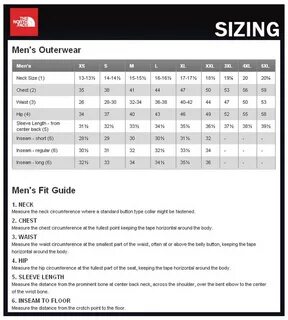 The north face размерная сетка