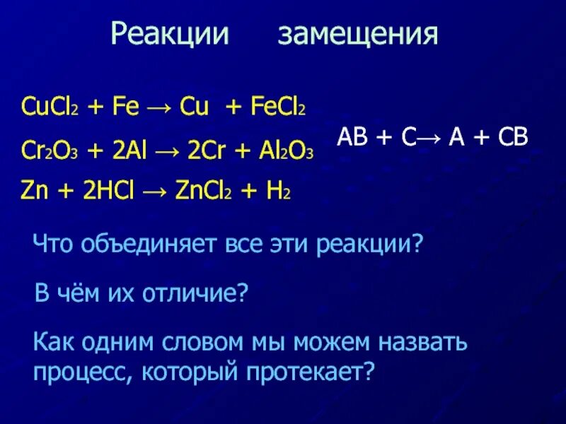 Составить уравнение zn hcl. Реакция замещения. Химическая реакция замещения. Реакция замещения химия. Cucl2 реакция.