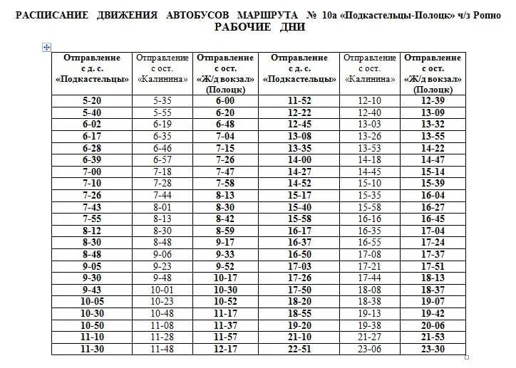 Расписание маршрутки коммунар