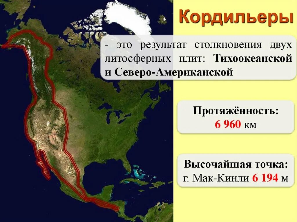 Самая высокая точка северной америки расположена. Кордильеры координаты. Высшая точка Кордильер в Северной Америке. Кордильеры на карте. Направление Кордильер в Северной Америке.