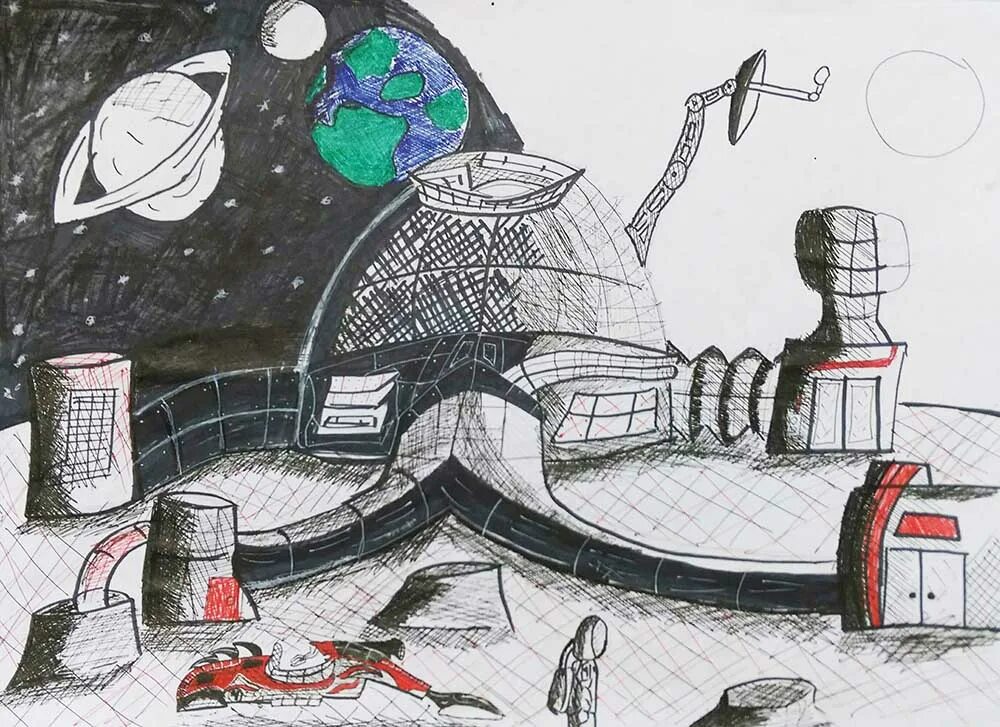 Космический домик. Рисунок на тему космос. Космический дом рисунок. Рисунок космического дома. Город будущего рисунок.