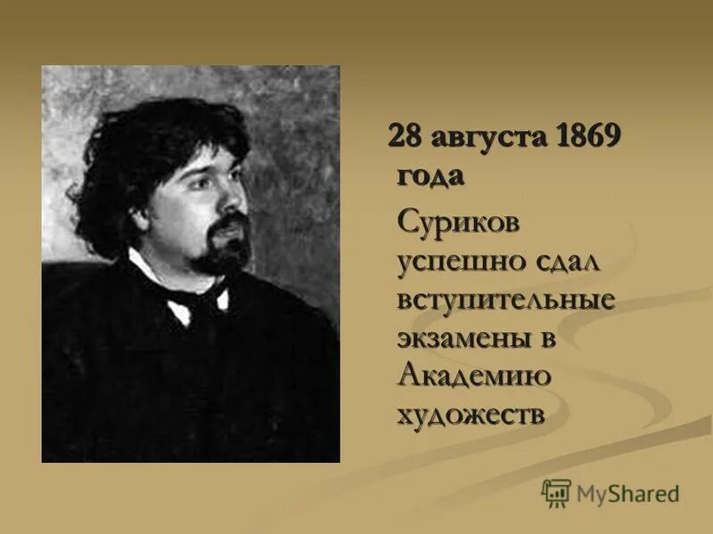 Суриков лето 2 класс литературное чтение презентация. Суриков в Академии художеств. Суриков автопортрет.