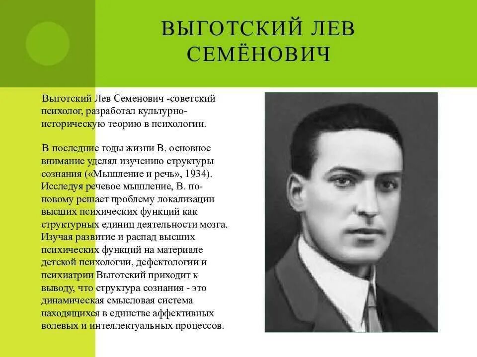 С. Выготский лев семенович (1896-1934). Основные работы выготского. С выготского. Л.