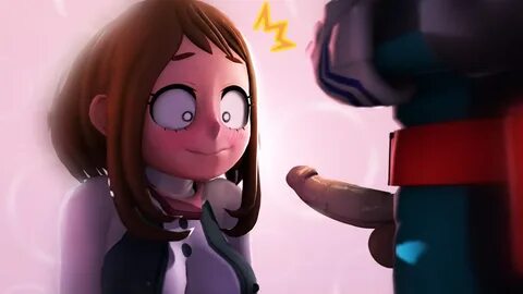 ...ochako uraraka, my hero academia, 1boy, 1girl, 3d, blush, erection, peni...