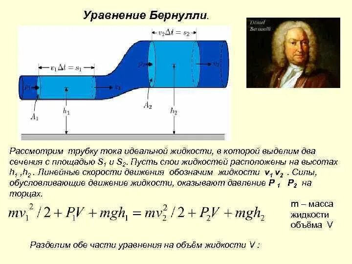 Уравнение Бернулли гидродинамика. Уравнение Бернулли для потока идеальной жидкости. Формула Бернулли гидродинамика. Закон Бернулли для жидкости формула. Потока реальной жидкости