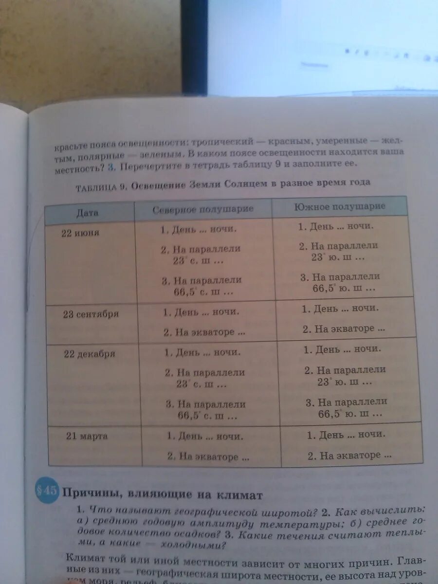 Даты для которых показано освещение земли. Таблица освещение земли. Освещение земли солнцем таблица. Таблица 9 освещение земли солнцем в Разное время года. Таблица 3 освещение земли солнцем в Разное.