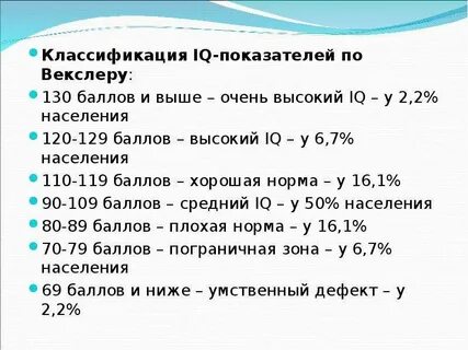 Уровень интеллекта выше среднего