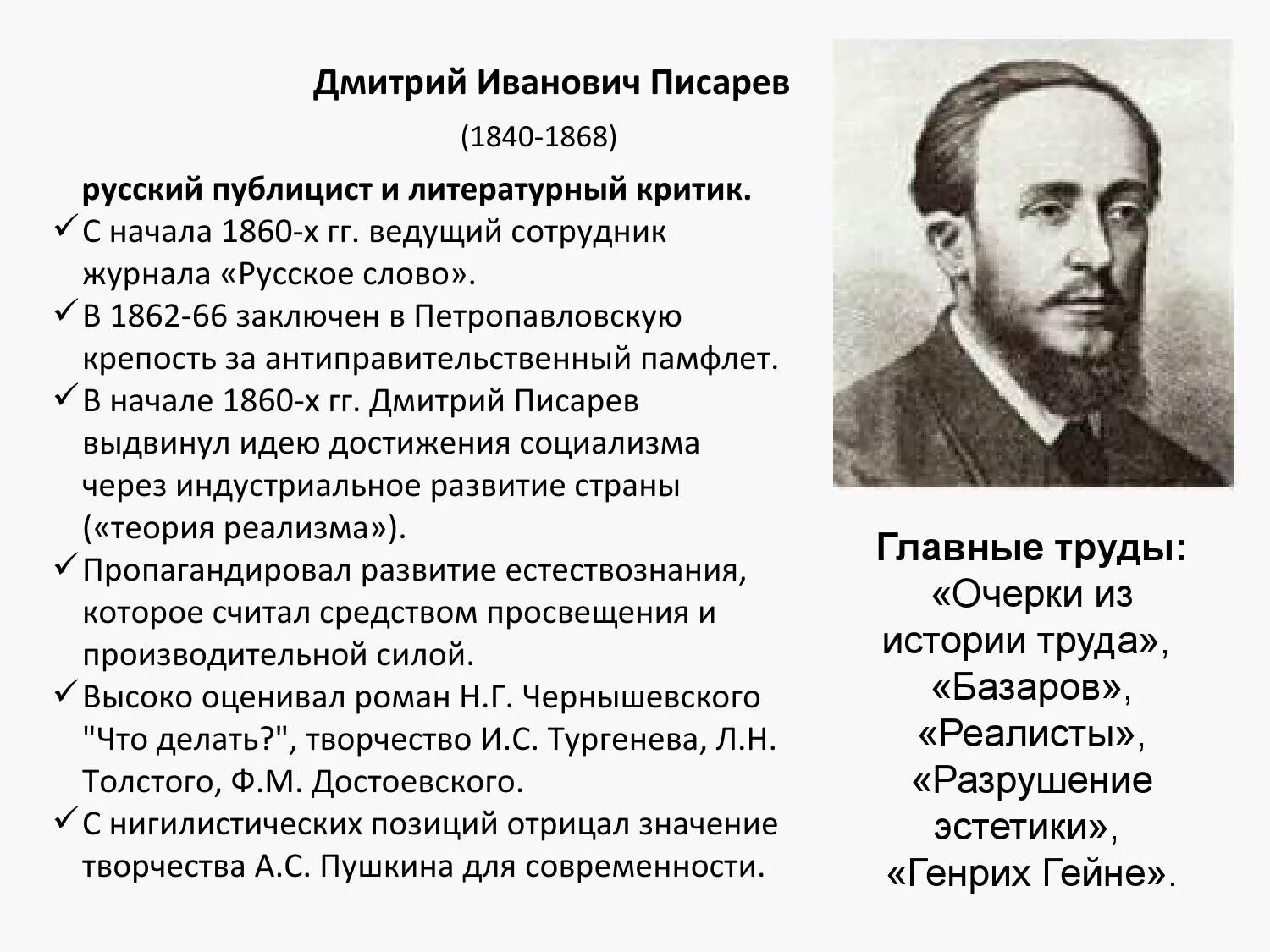 Критика русской литературы 19 века. Писарев литературный критик.