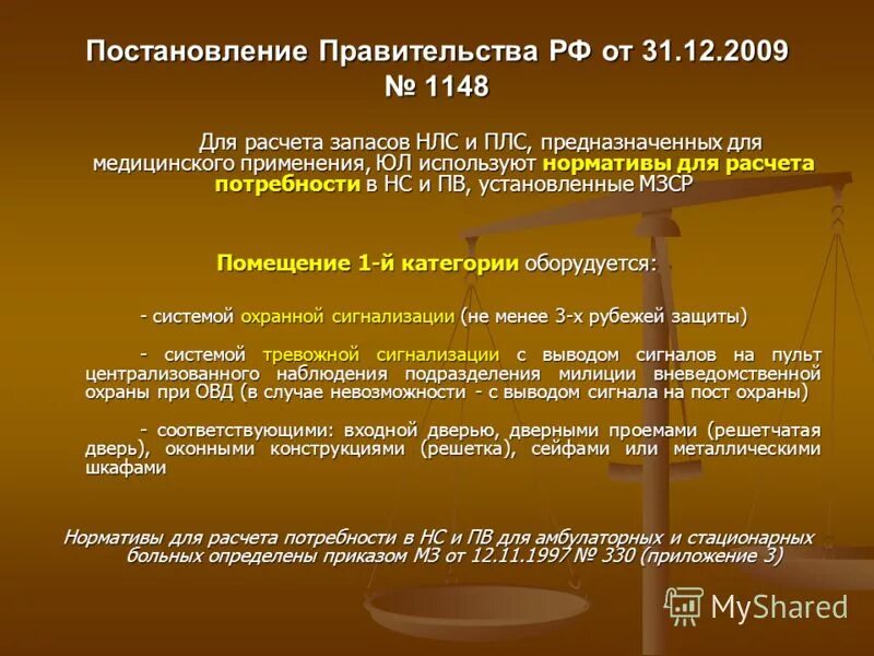 Постановление правительства РФ от 31.12.2009 1148. Постановление правительства 1148 о порядке хранения НС И ПВ. Запас НС И ПВ В медицинских организациях. Категории помещений для хранения НС И ПВ. Организация хранения нс и пв