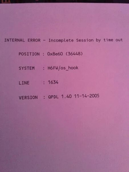 Internal err. Pcl6 Error incomplete session by timeout. Error - incomplete session by timeout. Internal Error pub Samsung SCX 4200.