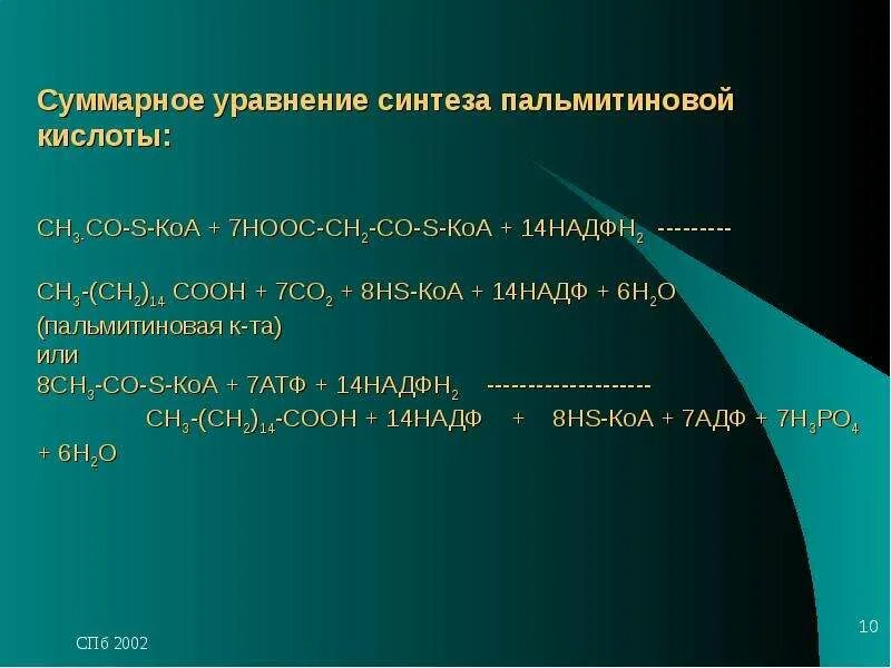 Синтез пальмитиновой. Суммарное уравнение синтеза пальмитиновой кислоты. Суммарное уравнение биосинтеза пальмитиновой кислоты. Уравнение синтеза пальмитиновой кислоты. Уравнение биосинтеза пальмитиновой кислоты.