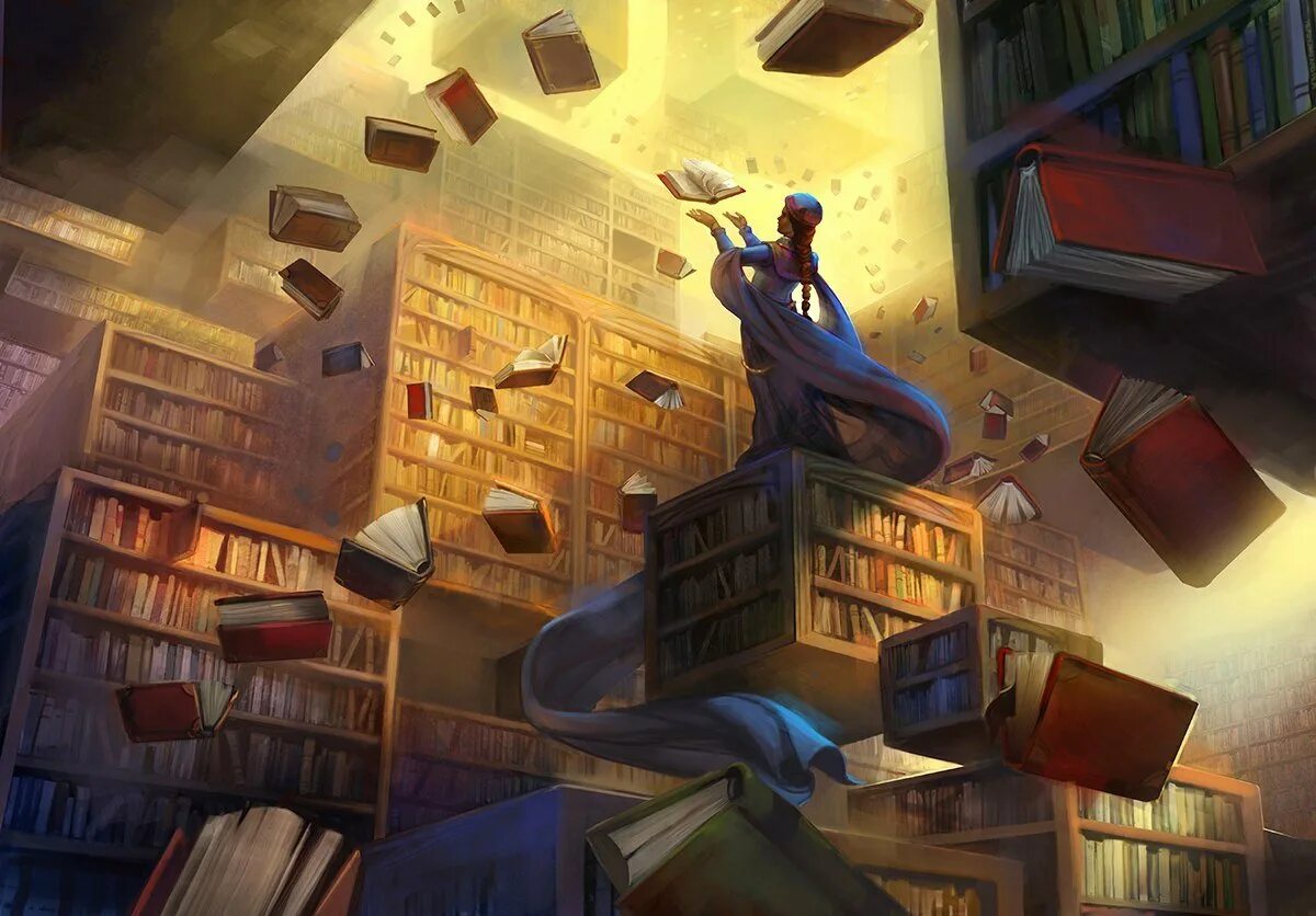 Fantasy worlds электронная библиотека. Библиотека арт. Книга арт. Летающие книги.