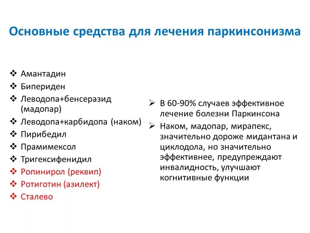 Наиболее эффективным методом лечения является. Перечень препаратов при болезни Паркинсона. Лекарственные средства при болезни Паркинсона. Препараты при болезни Паркинсона список. Комплексный препарат применяемый при болезни Паркинсона.