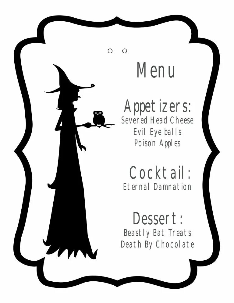 Halloween menu