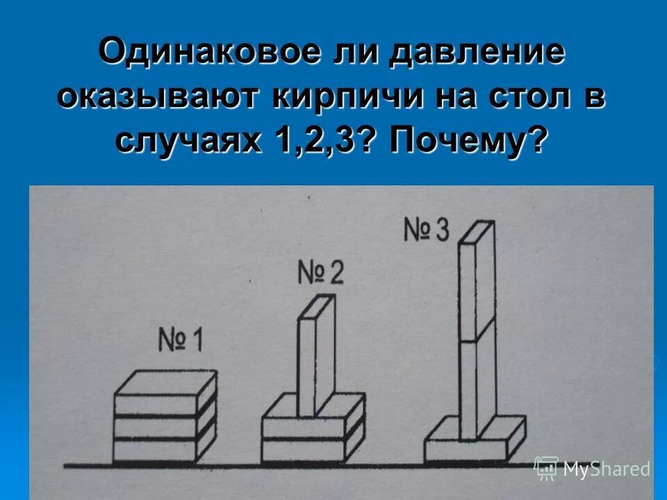 Давление брусков на поверхность. Давление бруска на стол. Одинаково ли давление оказываемое. Одинаково ли давление брусков на поверхность. Четыре одинаковых кирпича