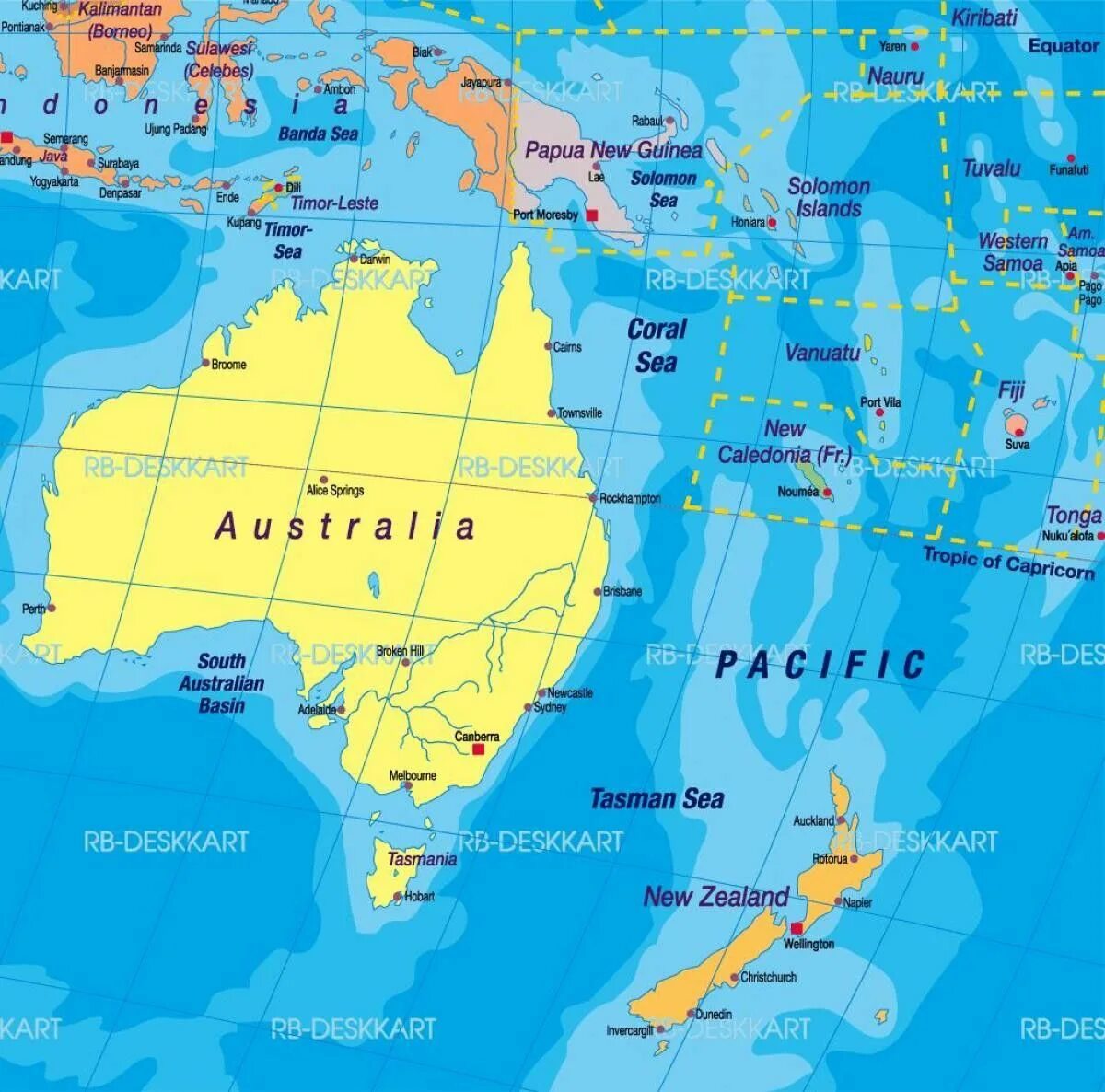 На карте океанов новую зеландию. Карта Австралии.
