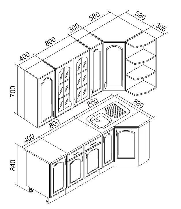 Какого размера кухонные шкафы. Кухня классика угловая 900х2100 мм Боровичи. Кухонный гарнитур стандартная глубина. Глубина угловой кухни. Размер высоты кухонного гарнитура.