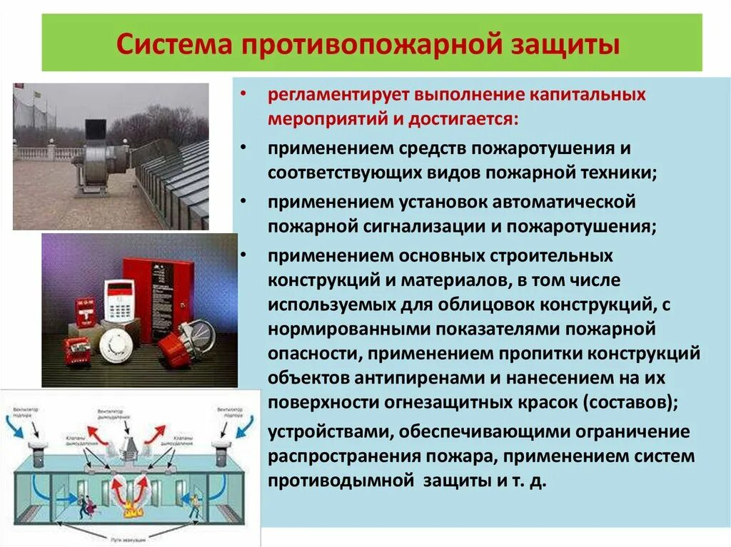 Перечислите противопожарные мероприятия. Элементы системы противопожарной защиты. Автоматическая противопожарная защита. Системы проттивпожарнойзащиты. Обеспечение пожарной безопасности.