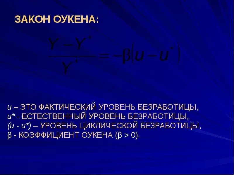 Фактический ввп закон оукена. Закон Оукена макроэкономика. Формула Оукена. Коэффициент Оукена. Уравнение Оукена.