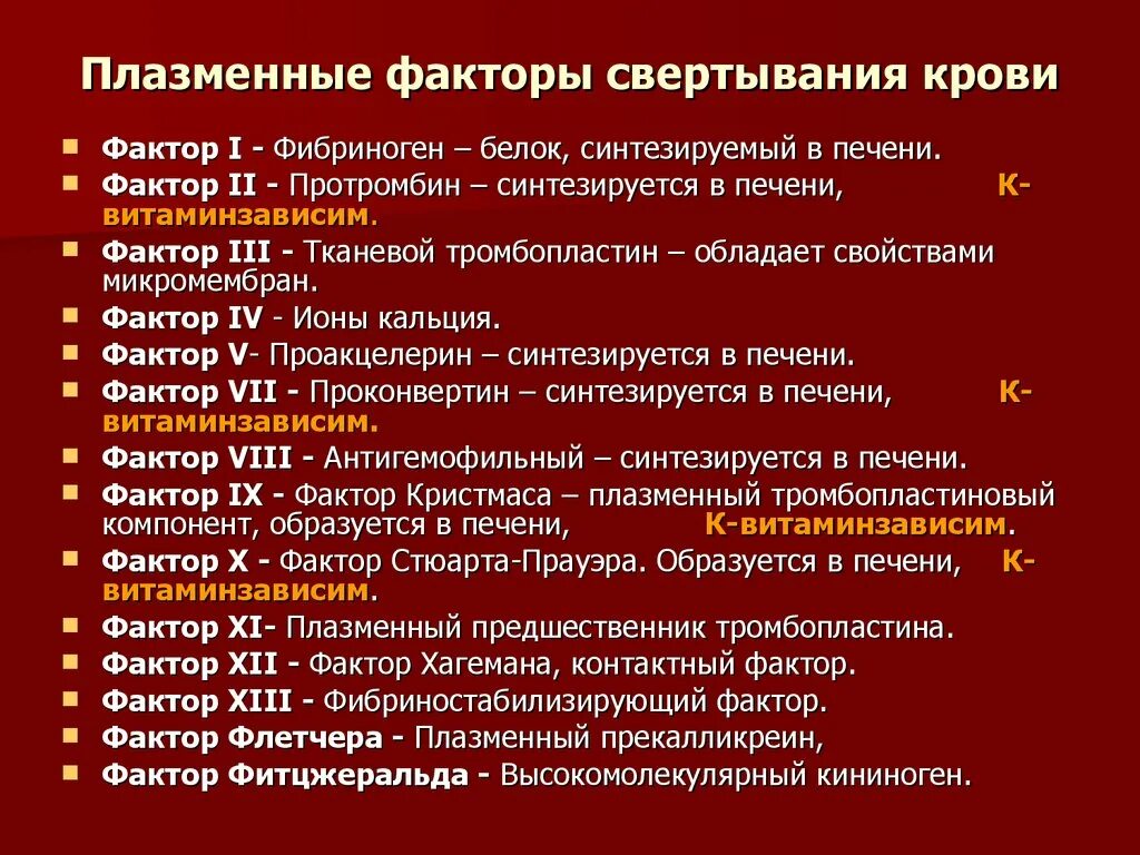 Образование факторов свертывания крови