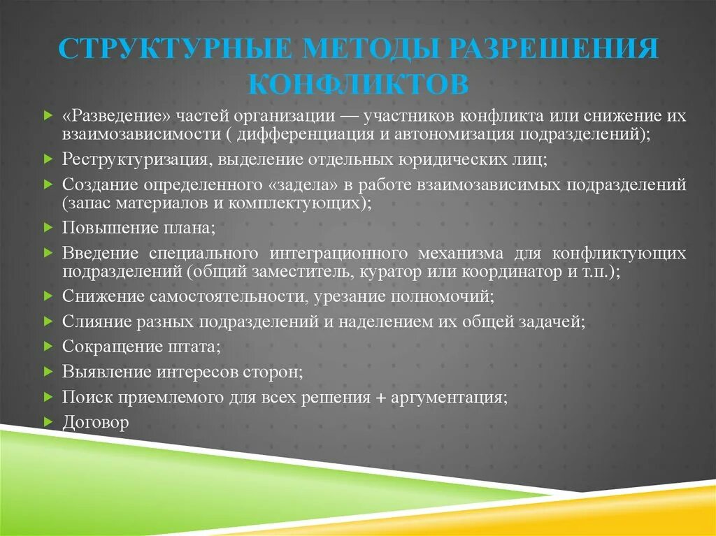 В группу методов конфликтами входят. Методы разрешения конфликтов. Структурные способы разрешения конфликтов. Методы разреши конфликтов. Способы урегулирования организационных конфликтов.