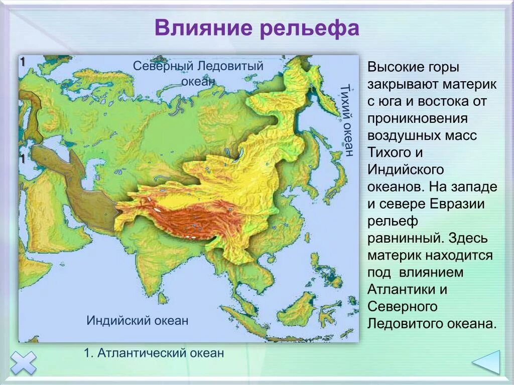 Океан на западе евразии. Рельеф Евразии. Климат материка Евразия. Восточныя Евразия рельеф. Горные рельефы Евразии.