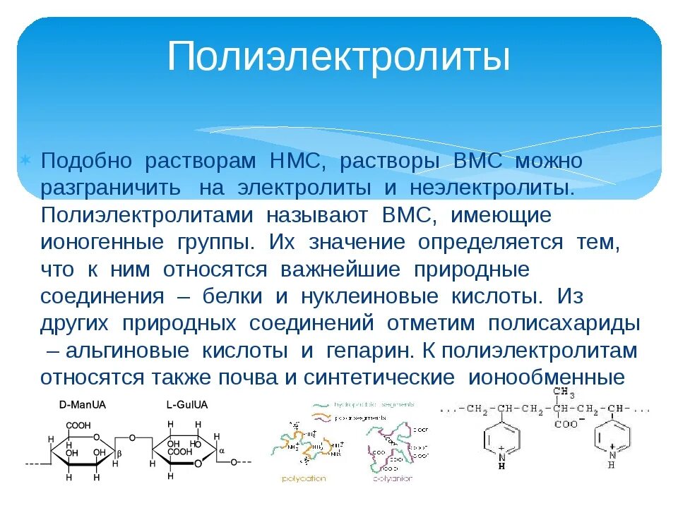 Растворы высокомолекулярных соединений. Полиэлектролиты классификация. Нуклеиновые кислоты полиэлектролиты. Свойства растворов полиэлектролитов. Полиэлектролиты примеры.