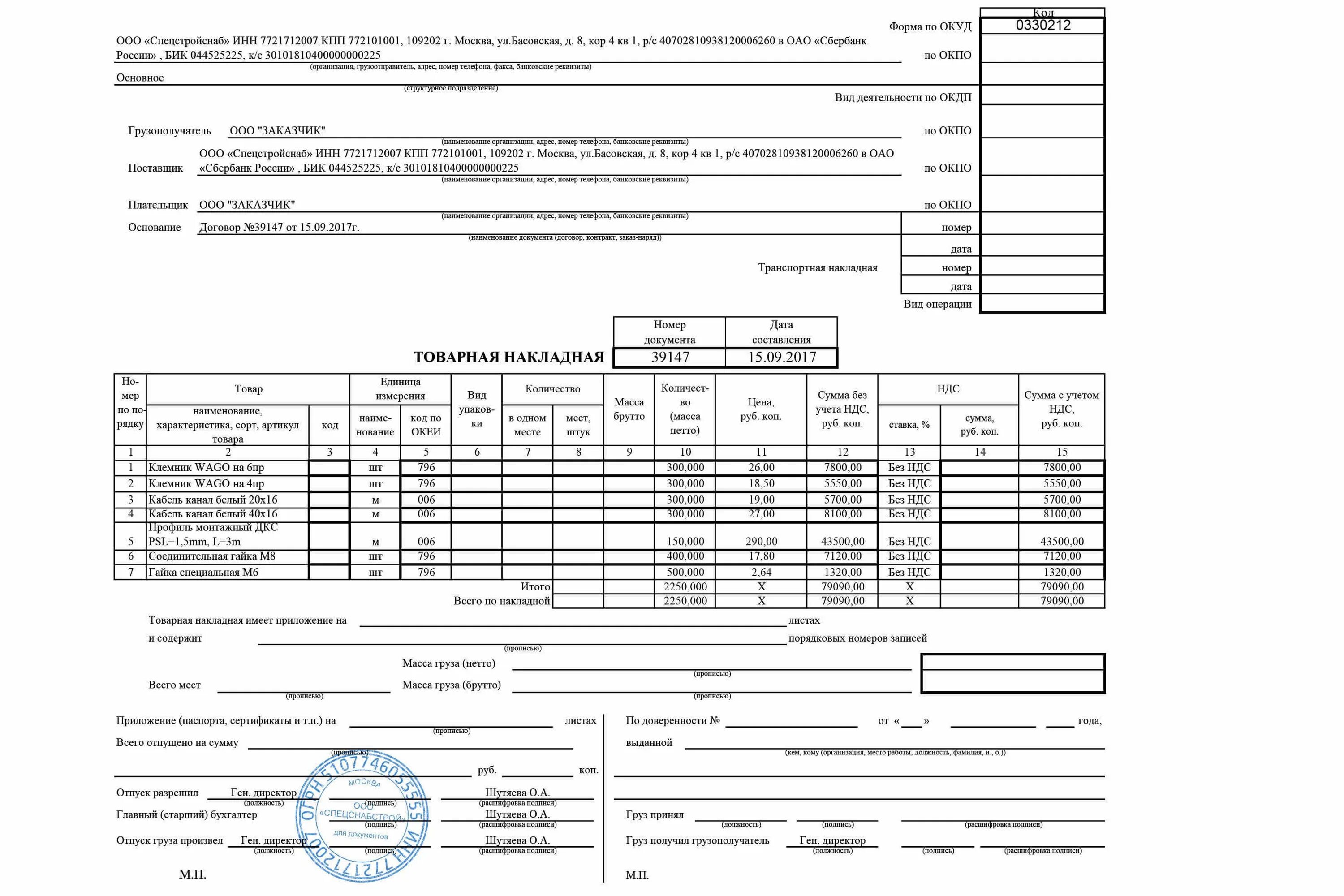 Товарные накладные
