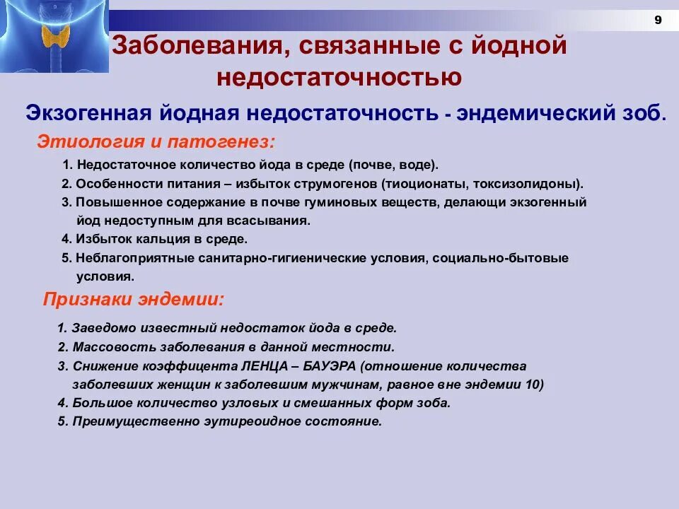 Недостаток йода заболевание. Заболевания связанные с йодной недостаточностью. Этиология и патогенез заболеваний щитовидной железы. Памятка по профилактике эндемического зоба. Факторы риска эндемического зоба.