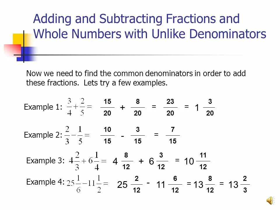 Adding. Subtracting fractions and whole numbers. Adding fractions. Addition and Subtraction of fractions. Subtracting unlike fractions.