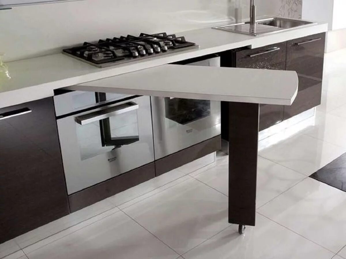 Механизмы кухонных столов. Выдвижная столешница на кухне икеа. Выдвижной стол на кухне. Стол с выдвижной столешницей для кухни. Выдвижная барная стойка на кухне.