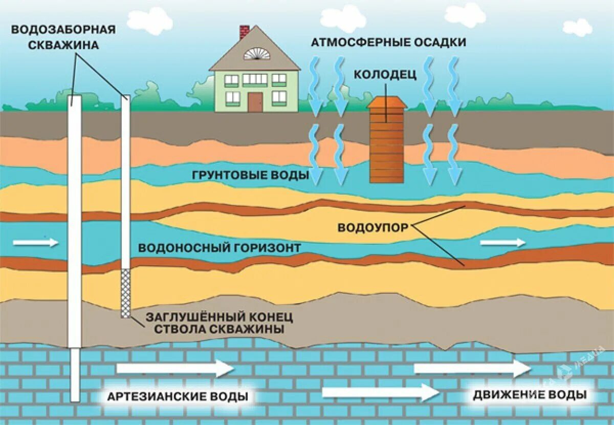 Где есть вода. Песчаный водоносный Горизонт. Схема артезианского водоносного горизонта. Грунтовый водоносный Горизонт. Водоносные слои земли схема.