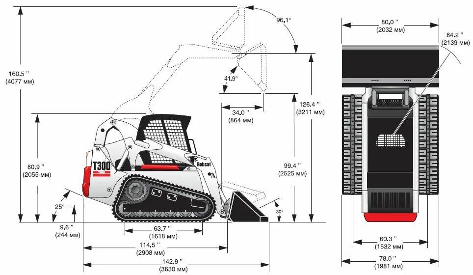 Погрузчик bobcat характеристика. Гусеничный мини погрузчик Bobcat t300. Габариты Бобкэт s300. Мини погрузчик Бобкэт s300. Bobcat s300 габариты.