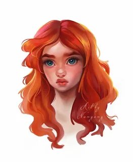 Нарисованная рыжая девушка
