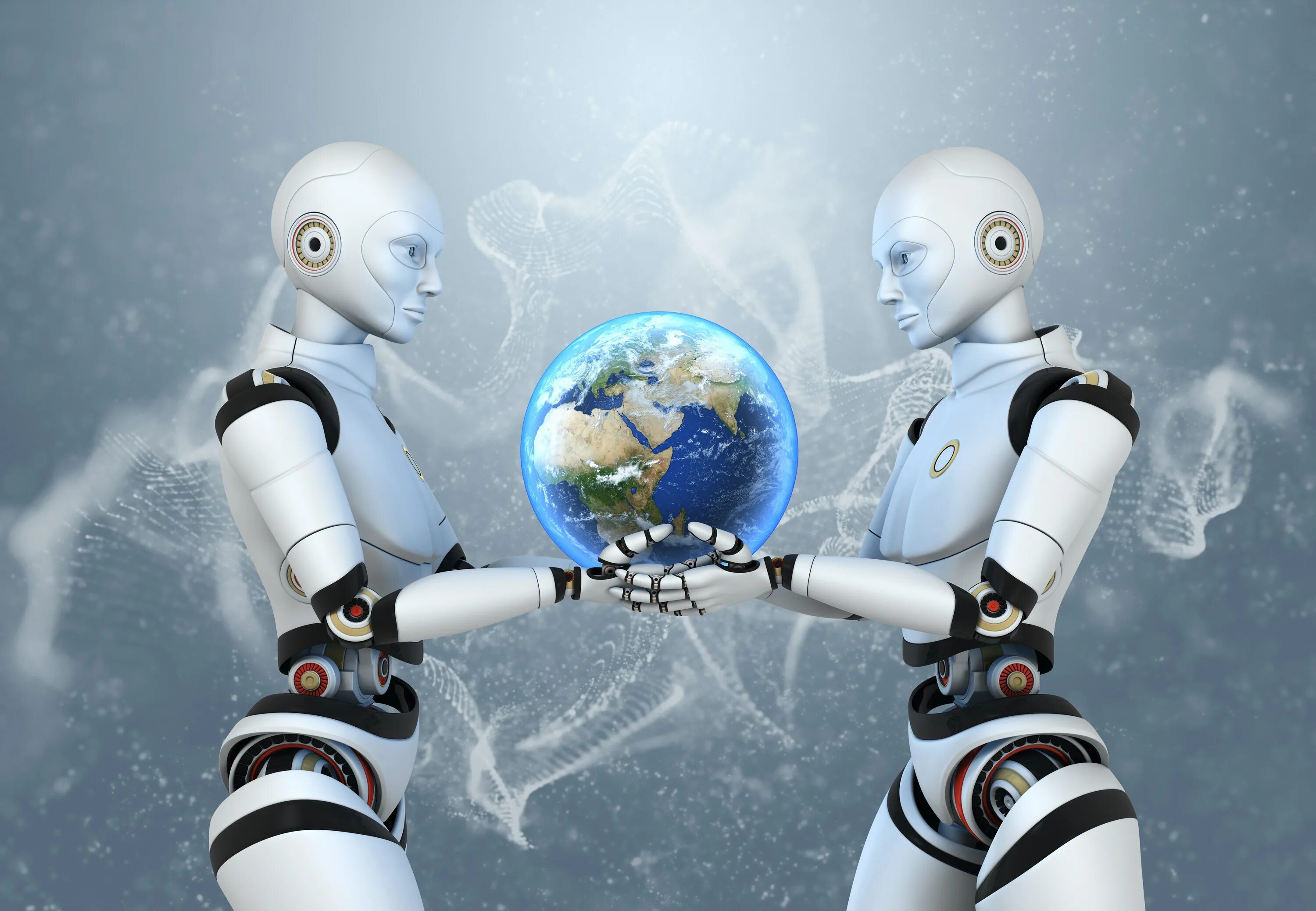 Хрупкий мир 2. Искусственный интеллект и земля. Роботы земной шар. Робот помогает человеку. Роботы на земле.