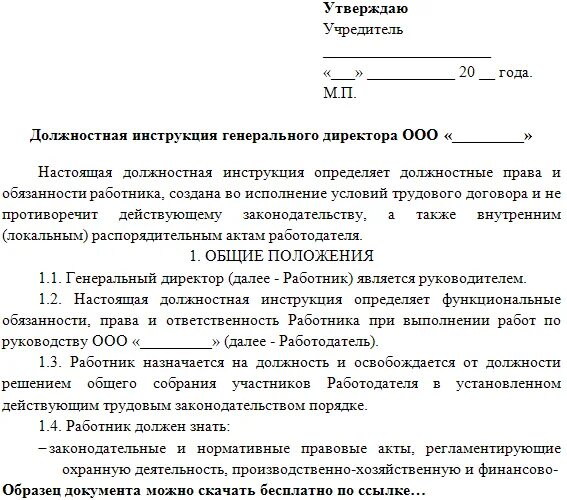 Должностная начальника учреждения. Должностная инструкция руководителя ООО образец. Должностные инструкции генерального директора ООО образец. Должностные инструкции генерального директора примеры образцы. Образец должностная инструкция ген директора ООО.