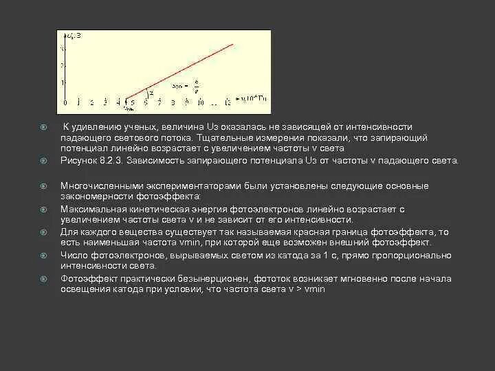 Зависимость запирающего напряжения от частоты падающего света. Интенсивность фотоэффекта. Зависимость напряжения от частоты фотоэффект. Величина задерживающего потенциала зависит от.