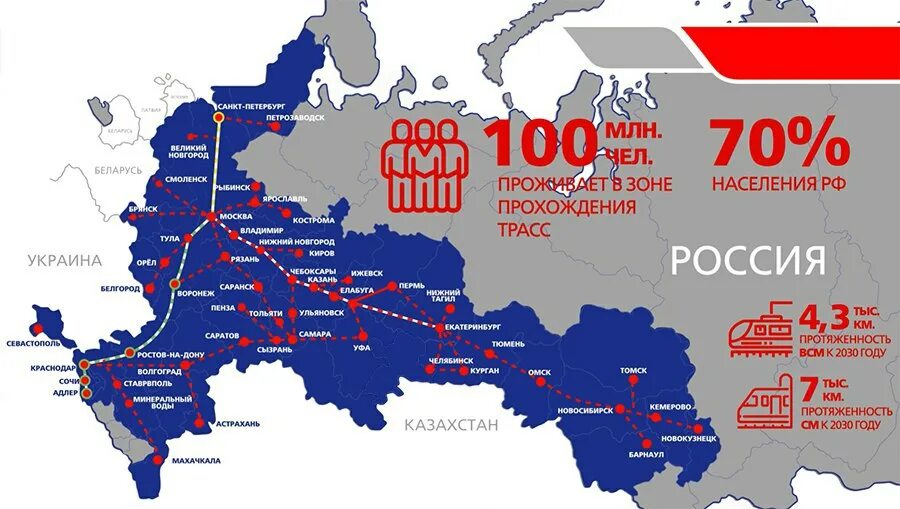 Карта новых железных дорог. Карта высокоскоростных магистралей в России. Высокоскоростные железные дороги в России карта. Карта развития РЖД до 2030 года. Сеть железных дорог России карта 2021.
