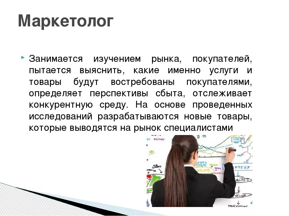 Специалист в области маркетинга. Сообщение о профессии маркетолог. Современные профессии маркетолог. Презентация на тему профессия маркетолог. Маркетолог чем занимается кратко.