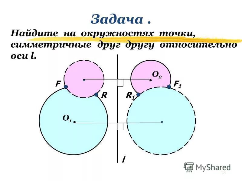 Движение урок 6 класс. Найти точки окружности симметричные друг другу. Смещение двух окружностей относительно друг друга. Как понять точки симметричные друг другу. Симметрия относительно прямой круг.