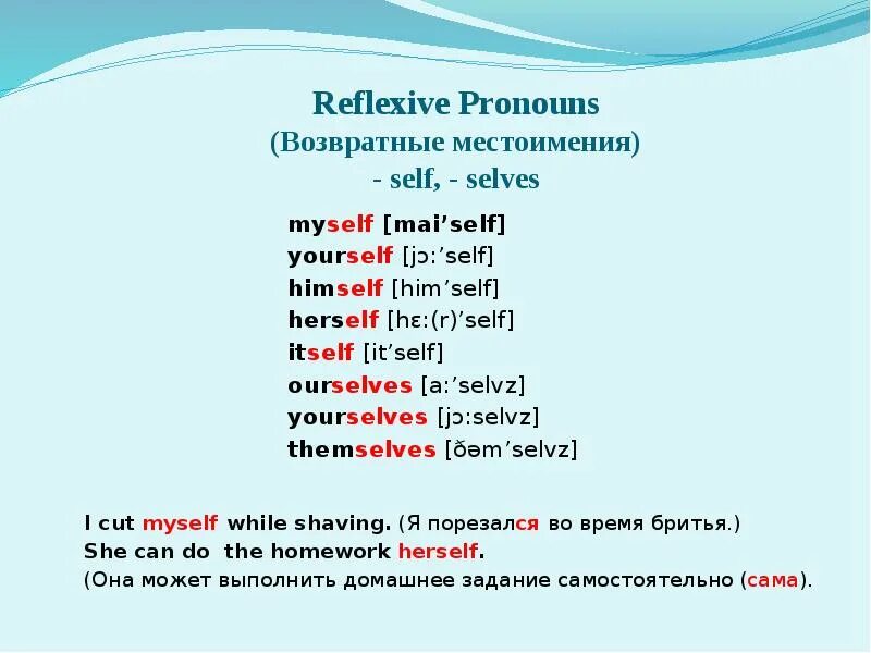 Возвратные местоимения английский язык 7. Таблица возвратных местоимений в английском. Возвратные местоимения 7 класс английский. Возвратные местоимения в английском языке таблица. Местоимения в английском языке herself.