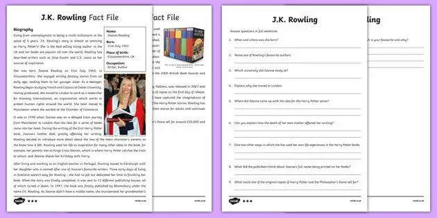 Make a fact file. Harry potter reading comprehension. резюме fact file. j k rowling worksheets. english file jk rowling задание.