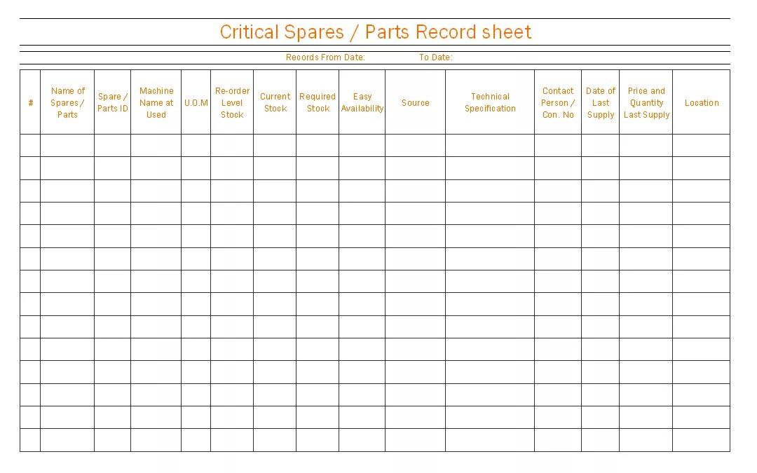 Critical spare Parts Template. Ordered spare Parts statistics by years by excel Sheet. Typical Survey Report for spare Parts pdf. Ordered spare Parts statistics by years Sheet in excel. Spare list