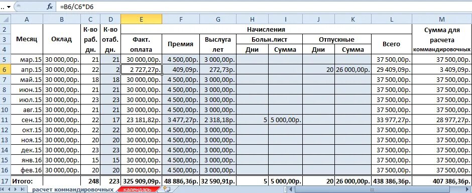 Выплачивать в полном размере заработную плату. Таблица расчета заработной платы сотрудников. Таблица расчета зарплаты за год. Пример расчета среднего заработка для командировки. Пример начисления заработной платы.