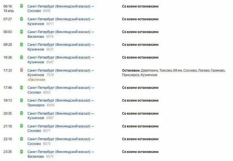 Расписание электричек спб солнечное финляндский