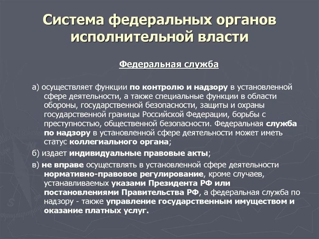 Функцию надзора осуществляют федеральные службы