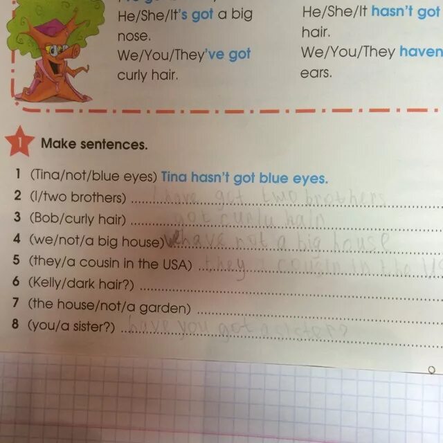 Make sentences Tina not Blue Eyes. Make sentences with well